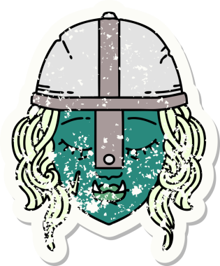 Retro Dövme Biçimli Ork savaşçı yüzü bir insan tarafından çizilmiş