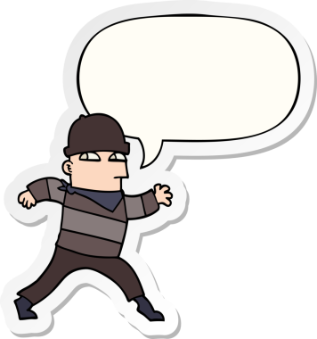 Bir insan tarafından çizilmiş konuşma balonu çıkartmalı çizgi film hırsızı.