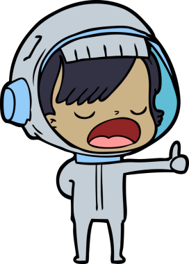 Karikatür astronot kadın bir insan tarafından çizilmiş.