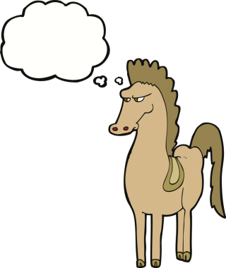 Bir insan tarafından çizilmiş düşünce baloncuklu çizgi film atı.