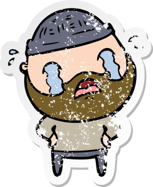 Bir insan tarafından çizilmiş ağlayan sakallı bir adamın sıkıntılı çıkartması.