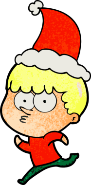 Bir insan tarafından çizilmiş Noel Baba şapkası takan meraklı bir çocuğun el çizimi karikatürü.