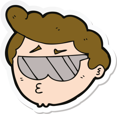 Bir insan tarafından çizilmiş güneş gözlüğü takan çizgi film çocuğunun çıkartması.