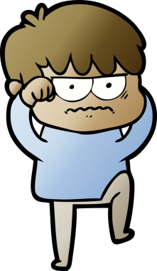 Bir insan tarafından çizilmiş sinirli çizgi film çocuğu.