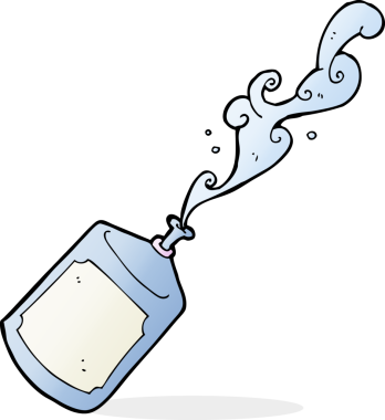 Bir insan tarafından çizilmiş su fışkırtan çizgi film şişesi.