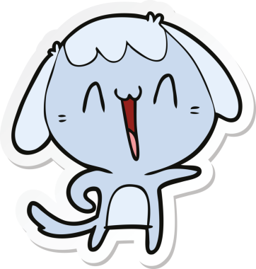 Bir insan tarafından çizilmiş gülen bir köpeğin çıkartması.