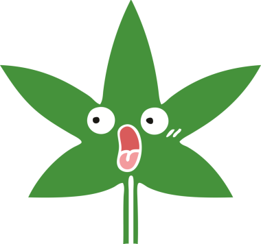Bir insan tarafından çizilmiş marihuana yaprağının düz renkli retro karikatürü