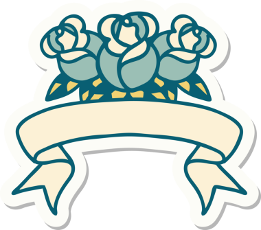 Bir insan tarafından çizilmiş bir buket çiçeğin pankartıyla dövme stili.