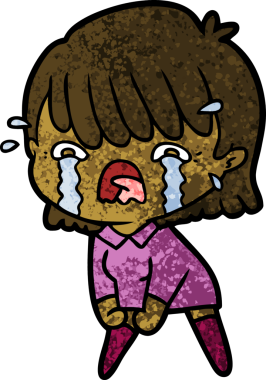 Bir insan tarafından çizilmiş ağlayan çizgi film kızı.