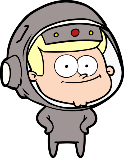 Bir insan tarafından çizilmiş mutlu astronot çizgi filmi.