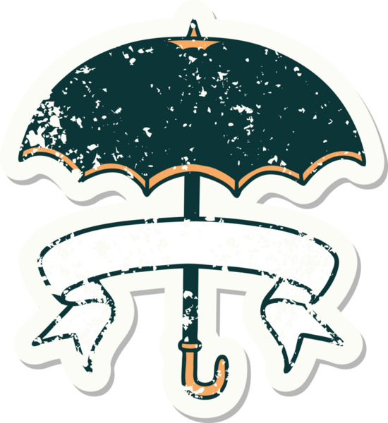 Bir insan tarafından çizilmiş şemsiyeli eski bir etiket.