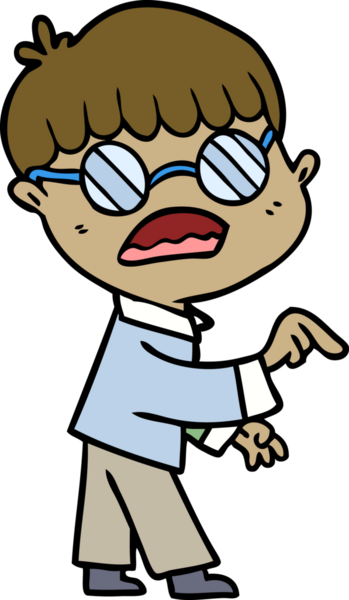 Bir insan tarafından çizilmiş gözlük takan çizgi film çocuğu.