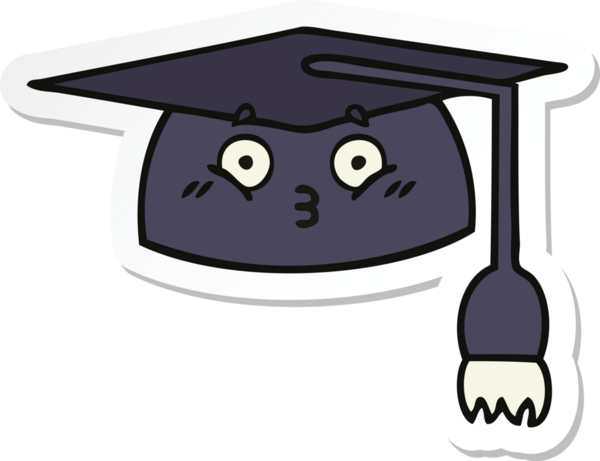Bir insan tarafından çizilmiş şirin bir çizgi film mezuniyet şapkasının çıkartması.