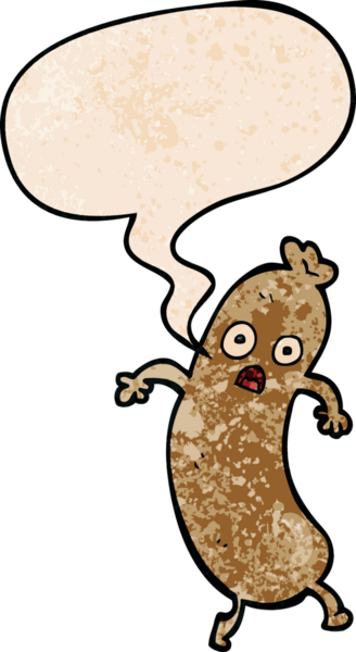 Konuşma baloncuklu çizgi film sosisi insan tarafından çizilmiş retro doku tarzında.