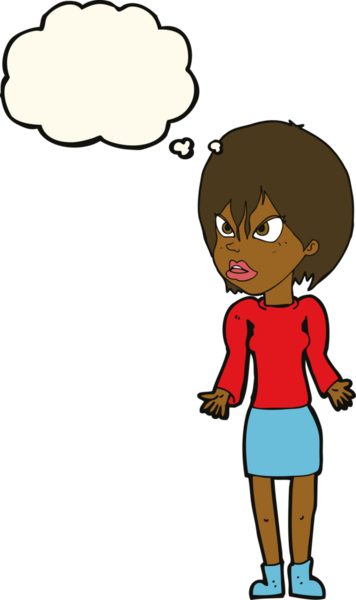 Bir insan tarafından çizilmiş düşünce baloncuğuyla rahatsız bir kadın.