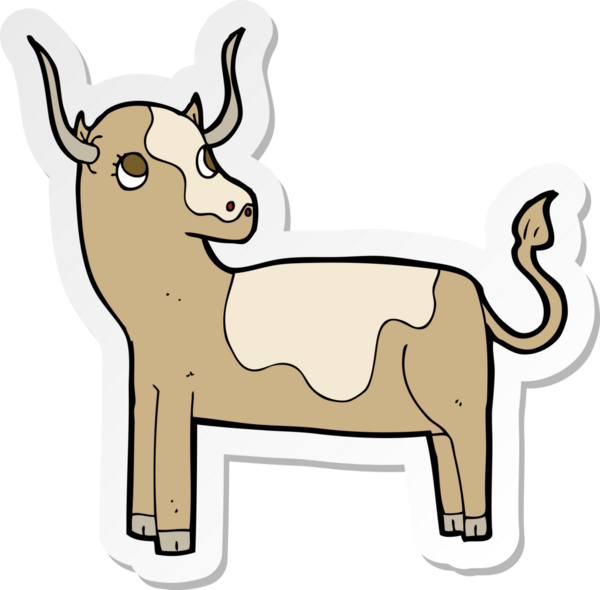 Bir insan tarafından çizilmiş çizgi film ineğinin çıkartması.