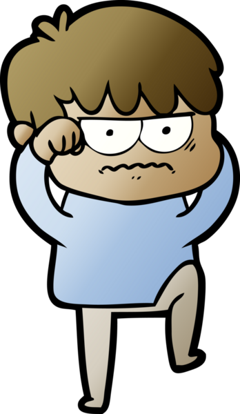 Bir insan tarafından çizilmiş sinirli çizgi film çocuğu.