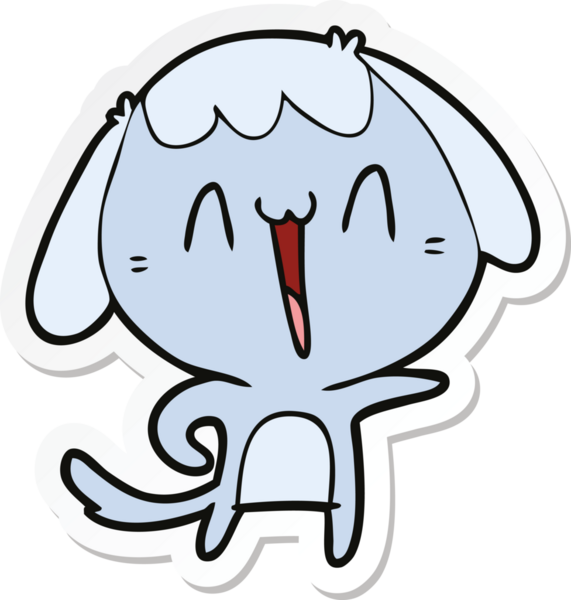 Bir insan tarafından çizilmiş gülen bir köpeğin çıkartması.