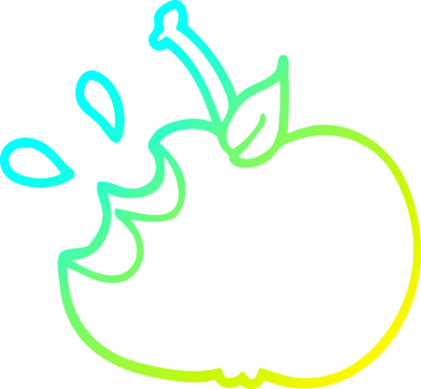 Bir insan tarafından çizilmiş sulu, ısırılmış bir elmanın soğuk gradyan çizimi.