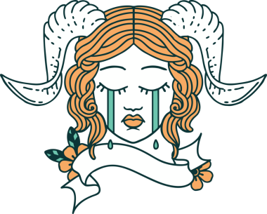 Retro Dövme Biçimi, bir insan tarafından çizilmiş kaydırma pankartıyla ağlayan karakter yüzü