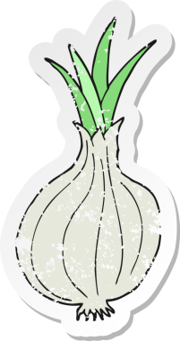 Bir insan tarafından çizilmiş bir karikatür soğanın gerilemiş etiketi.