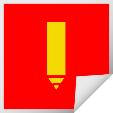 Bir insan tarafından çizilmiş kırmızı bir kalemin kare kabuk soyucu karikatürü