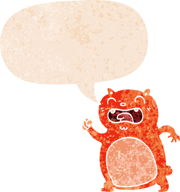 grunge 'da konuşma balonu olan çizgi film kedisi bir insan tarafından çizilmiş dertli retro desenli