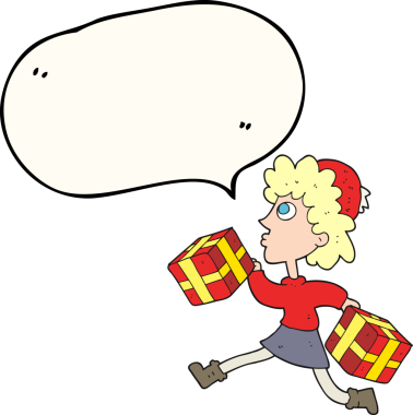 Bir insan tarafından çizilmiş hediyeli serbest konuşma balonu koşu kadını.