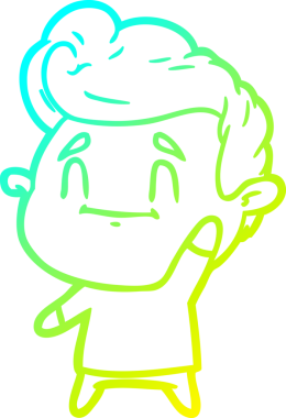 Bir insan tarafından çizilmiş mutlu bir çizgi film karakteri çizimi.