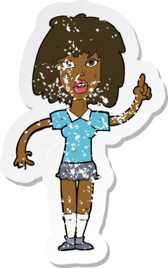 Bir insan tarafından çizilmiş, karikatür gibi sert bir kadının gerilimli retro yapıştırması.