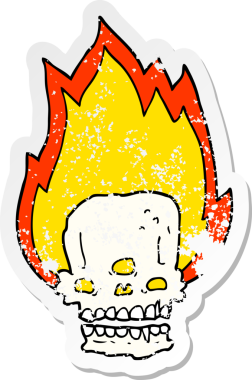 Bir insan tarafından çizilmiş korkunç bir karikatür alevli kafatası.