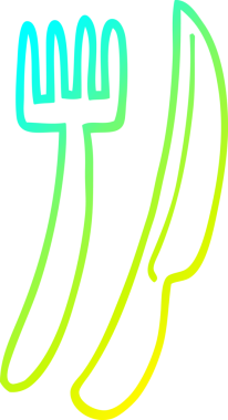 Bir insan tarafından çizilmiş altın çatal bıçak setinin soğuk gradyan çizgisi.