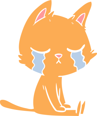 Ağlayan düz renkli çizgi film kedisi bir insan tarafından çizilmiş.