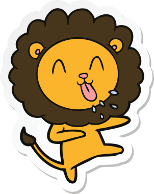 Bir insan tarafından çizilmiş mutlu bir aslanın çıkartması.