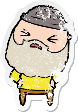 Bir insan tarafından çizilmiş sakallı bir çizgi film karakterinin sıkıntılı çıkartması.