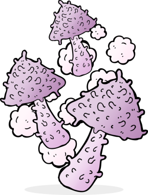 Bir insan tarafından çizilmiş garip mantarlar.