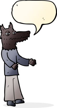 Bir insan tarafından çizilmiş konuşma balonu olan bir kurt adam.