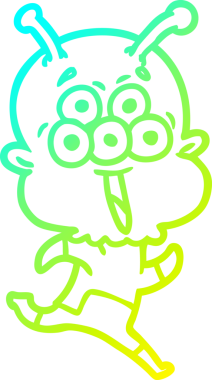 Bir insan tarafından çizilen mutlu çizgi film uzaylısının soğuk gradyan çizimi