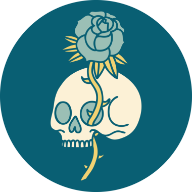 Bir insan tarafından çizilmiş bir kafatası ve gülün ikonik dövme şekli