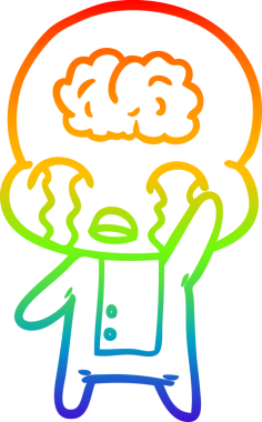 Gökkuşağı gradyan çizgi çizimi bir insan tarafından çizilmiş büyük beyin uzaylısının ağlaması