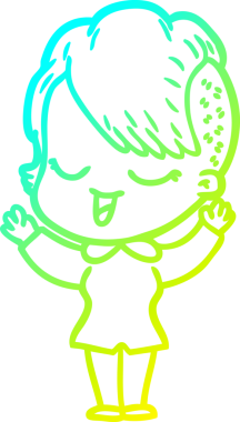 Bir insan tarafından çizilmiş mutlu çizgi film kızı çizimi.