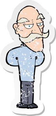 Bir insan tarafından çizilmiş bıyıklı yaşlı bir adamın karikatür yapıştırması.