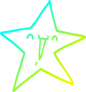 Bir insan tarafından çizilmiş mutlu bir çizgi film yıldızının soğuk gradyan çizimi