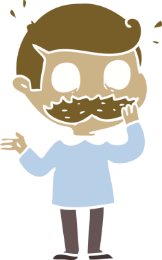 Bıyıklı düz renkli karikatür adam bir insan tarafından çizilmiş.