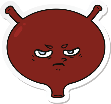 Bir insan tarafından çizilmiş kızgın mesane etiketi.