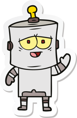 Bir insan tarafından çizilmiş robot karikatür çıkartması.