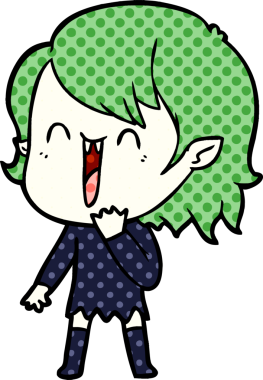 Bir insan tarafından çizilmiş mutlu vampir kız çizgi filmi.