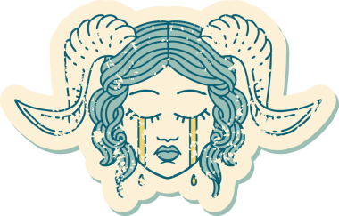 Bir insan tarafından çizilmiş ağlayan, bağlayan bir yüzün grunge çıkartması.