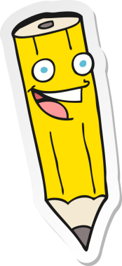 Bir insan tarafından çizilmiş mutlu bir karikatür kalemi çıkartması.