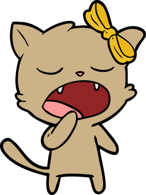 Bir insan tarafından çizilmiş esneyen kedi çizgi filmi.